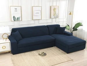 Dark Blue Stretch Elastic Sofa Cover Solid Non Slip Soft Slipcover Washable Couch Furniture Protector for Living Room