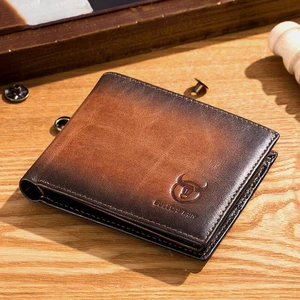 BULLCAPTAIN Men Genuine Leather Vintager RFID Blocking Anti-theft Wallet