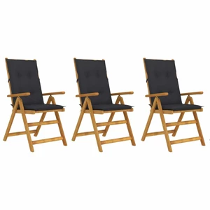 Folding Garden Chairs 3 pcs with Cushions Solid Acacia Wood
