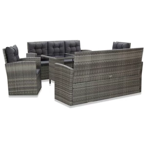 5 Piece Outdoor Dining Set with Cushions Poly Rattan Gray