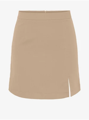 Beige Ladies Mini Skirt with Slit Pieces Thelma - Women