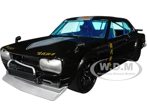 1971 Nissan Skyline GT-R RHD (Right Hand Drive) Black with Silver Stripe and Mikey Diecast Figure "Tokyo Revengers" (2021) TV Series "Anime Hollywood