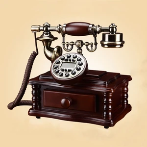 Squareness Antique Landline Telephone made of wood vaste telefoon caller id vintage fixed phone for home office sitting room