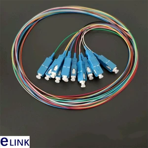 12 colored SC pigtail 1M 1.2M 1.5mtr SM 9/125um 0.9mm optical fiber cable ftth A class ferrule top quality factory supply ELINK