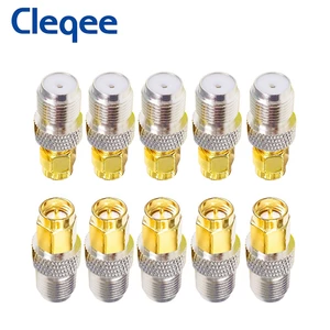 Cleqee 10PCS SMA Male to F Female RF Coaxial Adapter F Type Jack to SMA Plug Convertor RF Coax Straight Connector Gold plated
