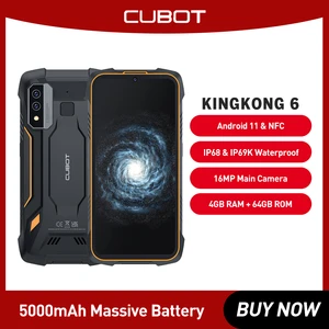 Cubot KingKong 6 Smartphone IP68 Waterproof NFC 4G Dual SIM Android Phone 64GB ROM 128GB Extended 5000mAh Battery Rugged phone