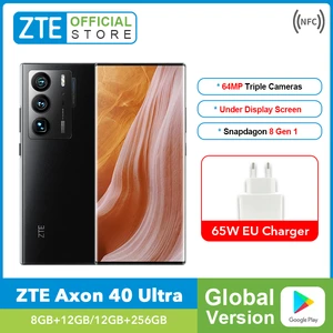 Global Version ZTE Axon 40 Ultra 5G Smartphone Under Display Camera 120Hz Flexible Curved Display Snapdagon 8 Gen 1 65W Charge