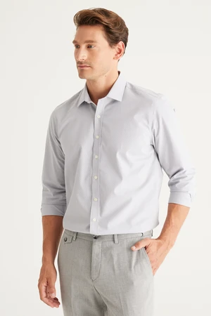 ALTINYILDIZ CLASSICS Men's Light Gray Slim Fit Slim Fit Button Collar Cotton Flannel Lumberjack Shirt