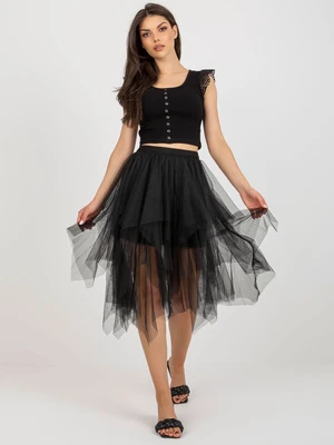 Black tulle flared skirt with ruffles