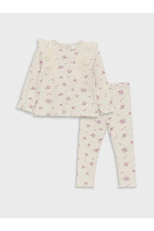 LC Waikiki Crew Neck Long Sleeved Printed Baby Girl blouse and leggings 2-Pair Set