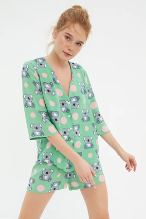 Trendyol Multicolored Koala Patterned Shirt-Shorts Woven Pajamas Set