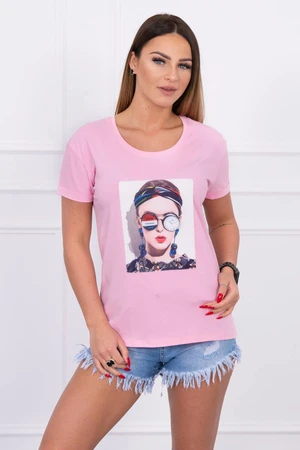 Blouse with women's graphics powder pink