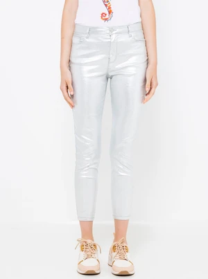 Shiny shortened trousers in silver CAMAIEU - Ladies