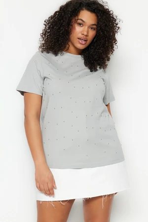 Trendyol Curve Gray Knitted Crewneck T-shirt with Accessories