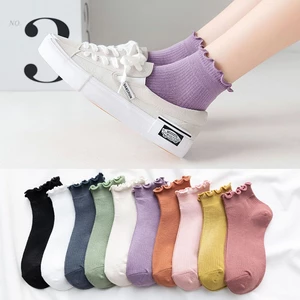 New Fashion Spring Summer Casual Cotton Ankle Short Frilly Ruffle Socks Women's Socks Boat Socks