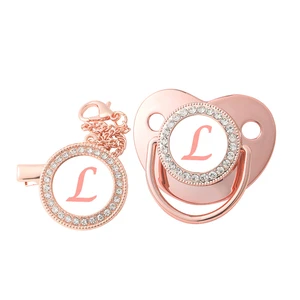 26 Name Initial Letters Baby Pacifier Newborn Silicone Pacifier Rose Gold Bling Infant Nipple BPA Free Baby Soother Dummy