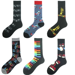 Funny Men Musical Instruments Crew Socks Hip Hop Drum Kit Guitar Piano Cotton Gift Socks For Boyfriend Father Son