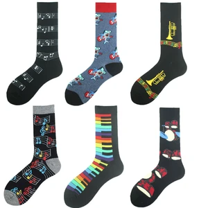 Funny Men Musical Instruments Crew Socks Hip Hop Drum Kit Guitar Piano Cotton Gift Socks For Boyfriend Father Son