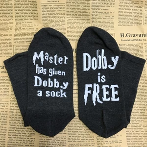 Unisex Novelty Socks "Master has Given Dobby a Sock Dobby is Free" Funny Socks Soft Cotton Casual Print Letter Socks for Women