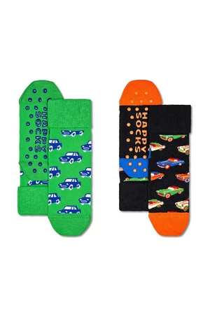 Detské ponožky Happy Socks Kids Cars Anti-Slip Socks 2-pak zelená farba