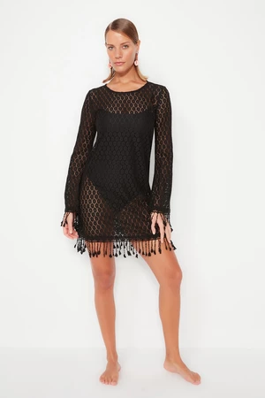 Trendyol Black Mini Knitted Beach Dress with Tassels