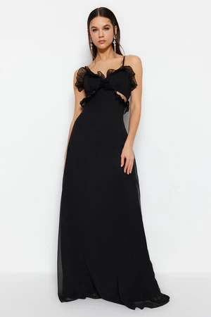 Trendyol Black Evening Dress With Open Waist / Skater Lined Window / Cut Out Long Evening Dress