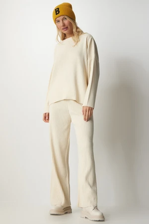 Happiness İstanbul Women's Cream Knitwear Sweater Pants Suit
