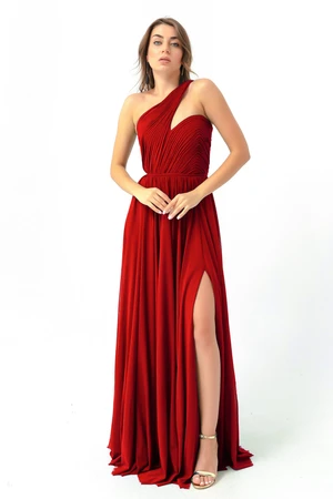 Lafaba Women's Red One-Shoulder Slit Long Evening Dress