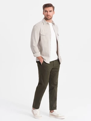 Ombre Men's classic cut chino pants with fine texture - dark olive