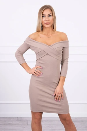 Dress with dark beige V-neck