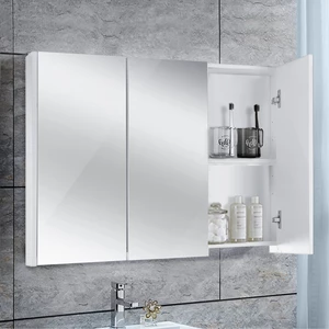 Privmed 90x13x68cm Large Modern Bathroom Wall Cabinet with Mirror Door Organizer Storage Bath 3 Door Cabinet