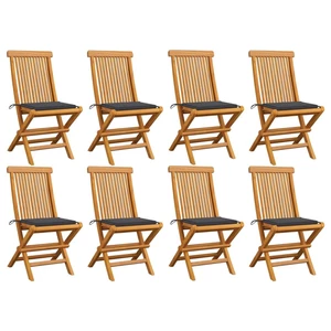 Garden Chairs with Anthracite Cushions 8 pcs Solid Teak Wood