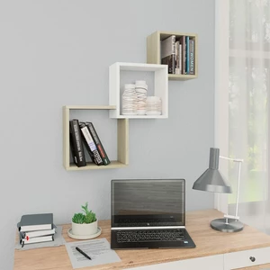 Cube Wall Shelves White and Sonoma Oak 33.3"x5.9"x10.6" Chipboard