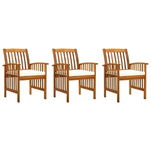 Garden Dining Chairs 3 pcs with Cushions Solid Acacia Wood