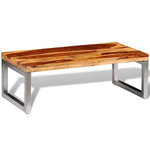 Solid Sheesham Wood Coffee Table with Steel Leg