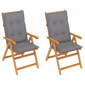 Garden Chairs 2 pcs with Gray Cushions Solid Teak Wood