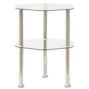 2-Tier Side Table Tempered Glass Stainless Steel Tube End Table for Holding Items as End table, Telephone Stand and Sofa