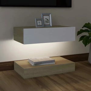 TV Cabinet with LED Lights White and Sonoma Oak 23.6"x13.8"