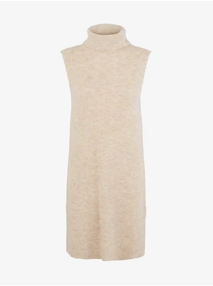 Beige Ribbed Sleeveless Turtleneck Pieces Ellen - Women