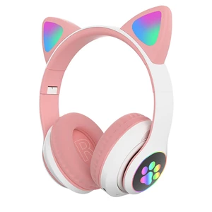 STN STN28 bluetooth Headset Cat Ears Wireless BT5.0 / 3.5MM Dual Mode RGB Light Bass Noise Cancelling Foldable Headphone