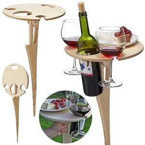 Wooden Outdoor Wine Table Portable Folding Camping Picnic Table With Glass Rack Wine Rack Table Travel Foldable Fruit Ta