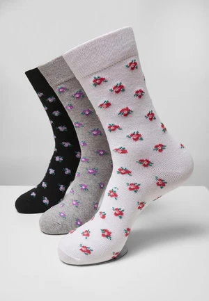 Floral Socks Made of Recycled Yarn 3-Pack Grey+Black+White