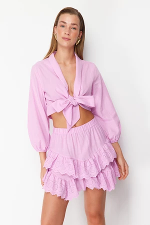 Trendyol Pink Mini Woven Brode Detail Skirt