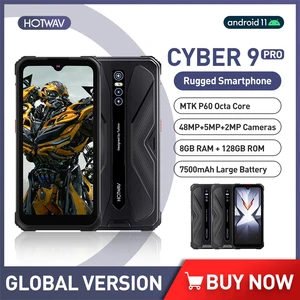 HOTWAV Cyber 9 Pro Rugged Smartphone Helio P60 8GB 128GB Mobile Phone 6.3" Android 11 Cellphone 48MP+5MP+2MP Rear Camera 7500mAh