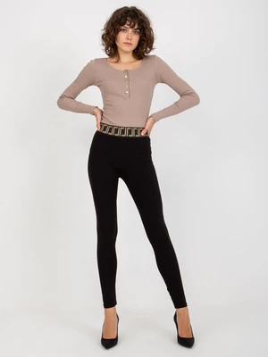 Casual black cotton leggings with elasticated waistband