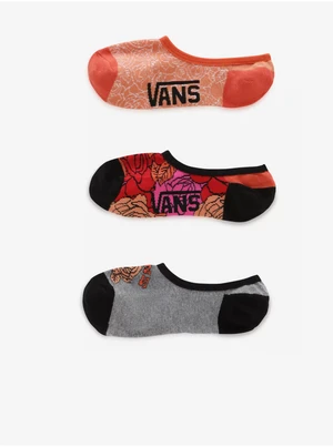 Set of three pairs of women's floral socks in black and red VANS R - Ladies