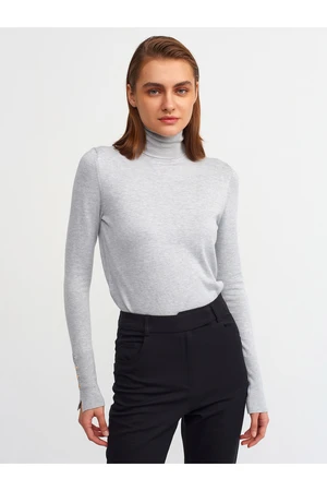Dilvin 1268 Dropped Turtleneck Sleeve Sweater-gray Melange