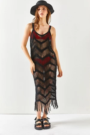 Olalook damska czarna przezroczysta sukienka plażowa na ramiączkach