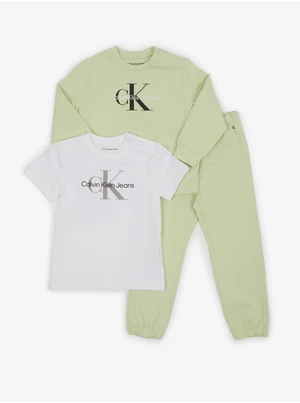 Set of girls' T-shirt, sweatshirt and sweatpants in white and green Calvin Klein Jeans
