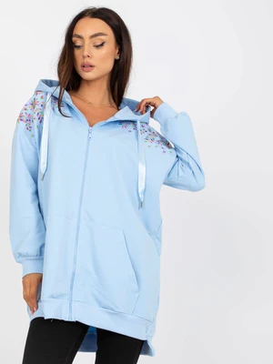 Light blue long zippered sweatshirt with embroidery RUE PARIS